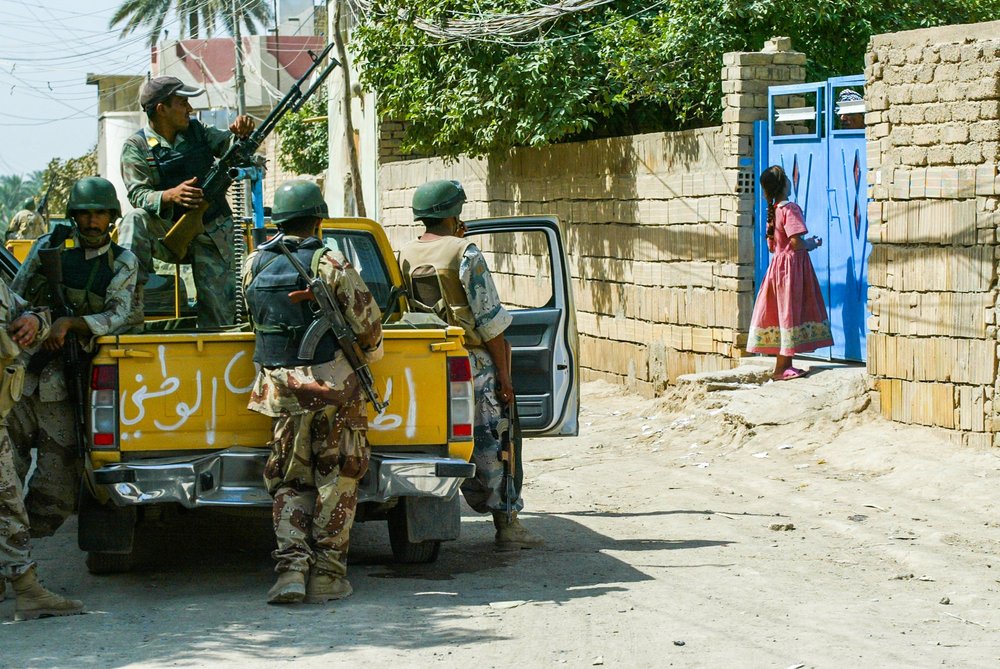 Military vehicles on a street